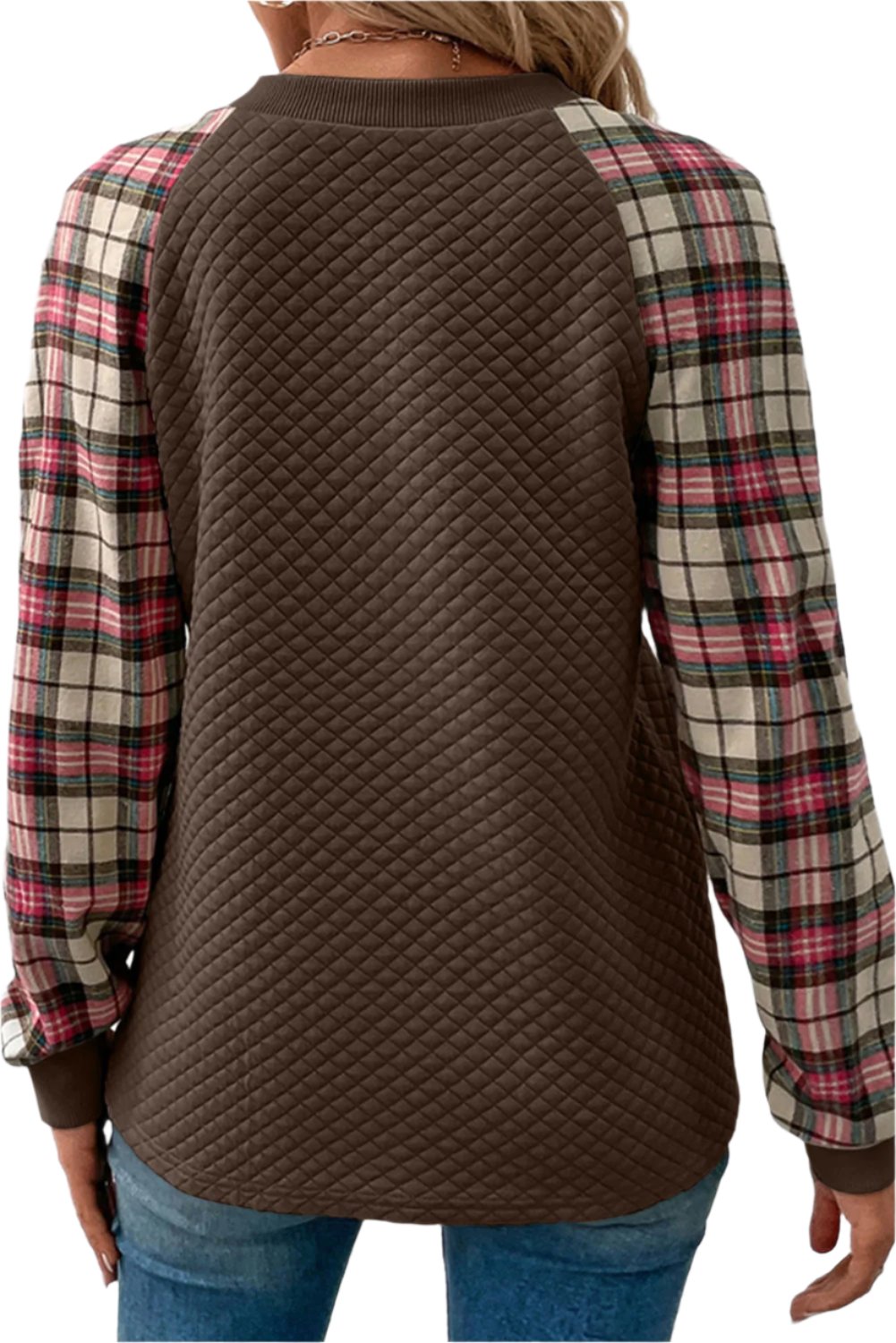 Brown Plaid Raglan Sleeve Sweatshirt Jo