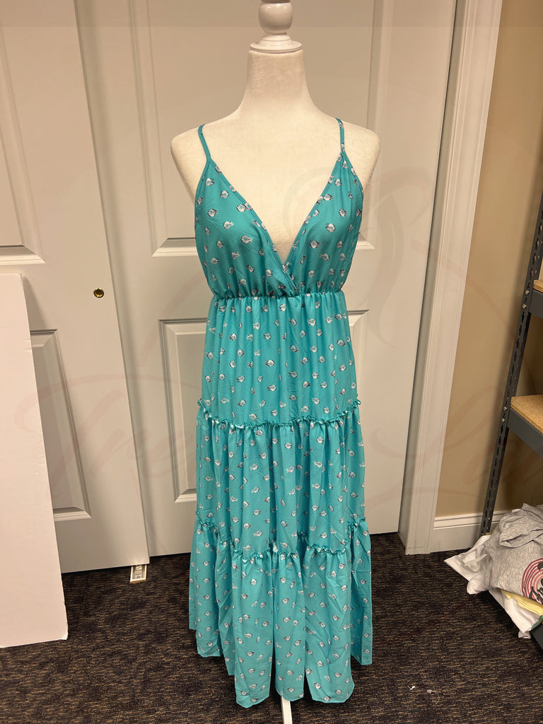 Teal Green Boho  V Neck Maxi Dress