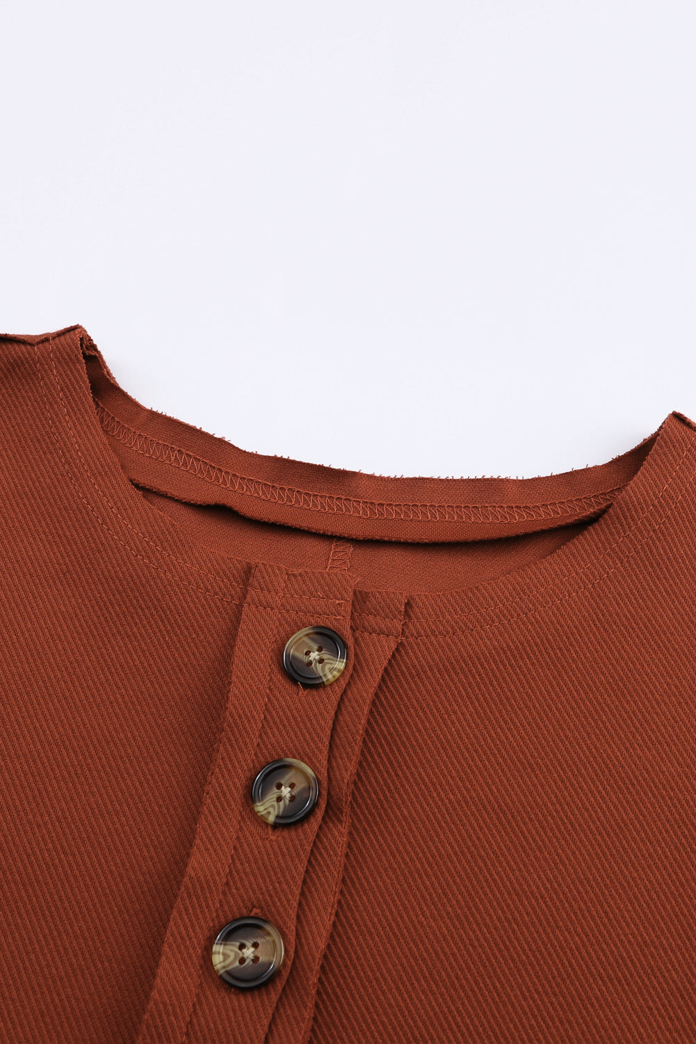 Rust Exposed Seam Drop Shoulder Henley Top