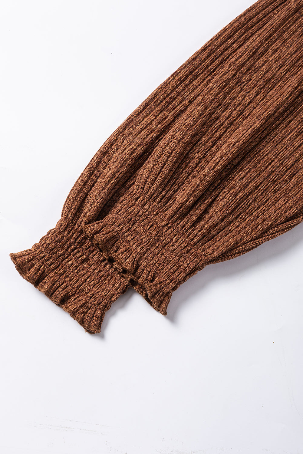 Chestnut Ribbed Knit Drop Shoulder Ruffled Sleeve