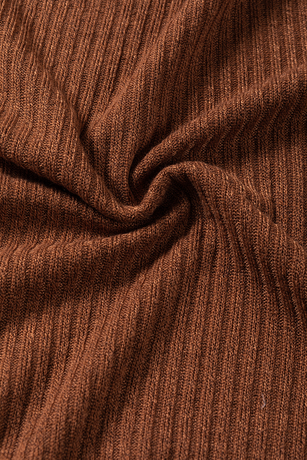 Chestnut Ribbed Knit Drop Shoulder Ruffled Sleeve