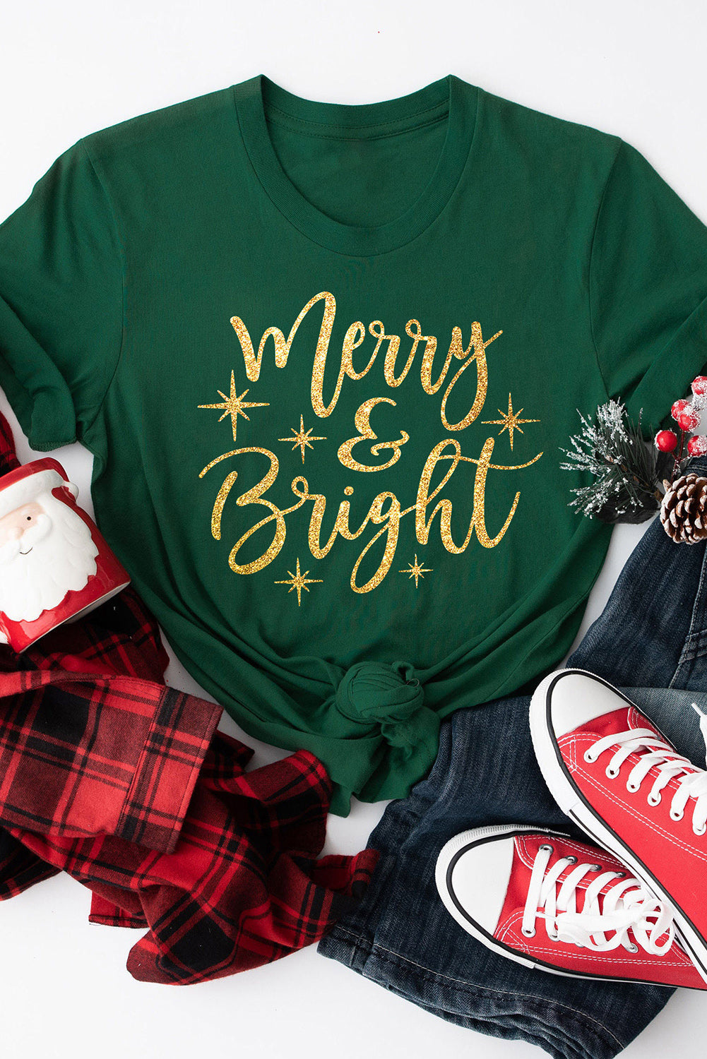 Green Merry & Bright Starry Graphic Tee