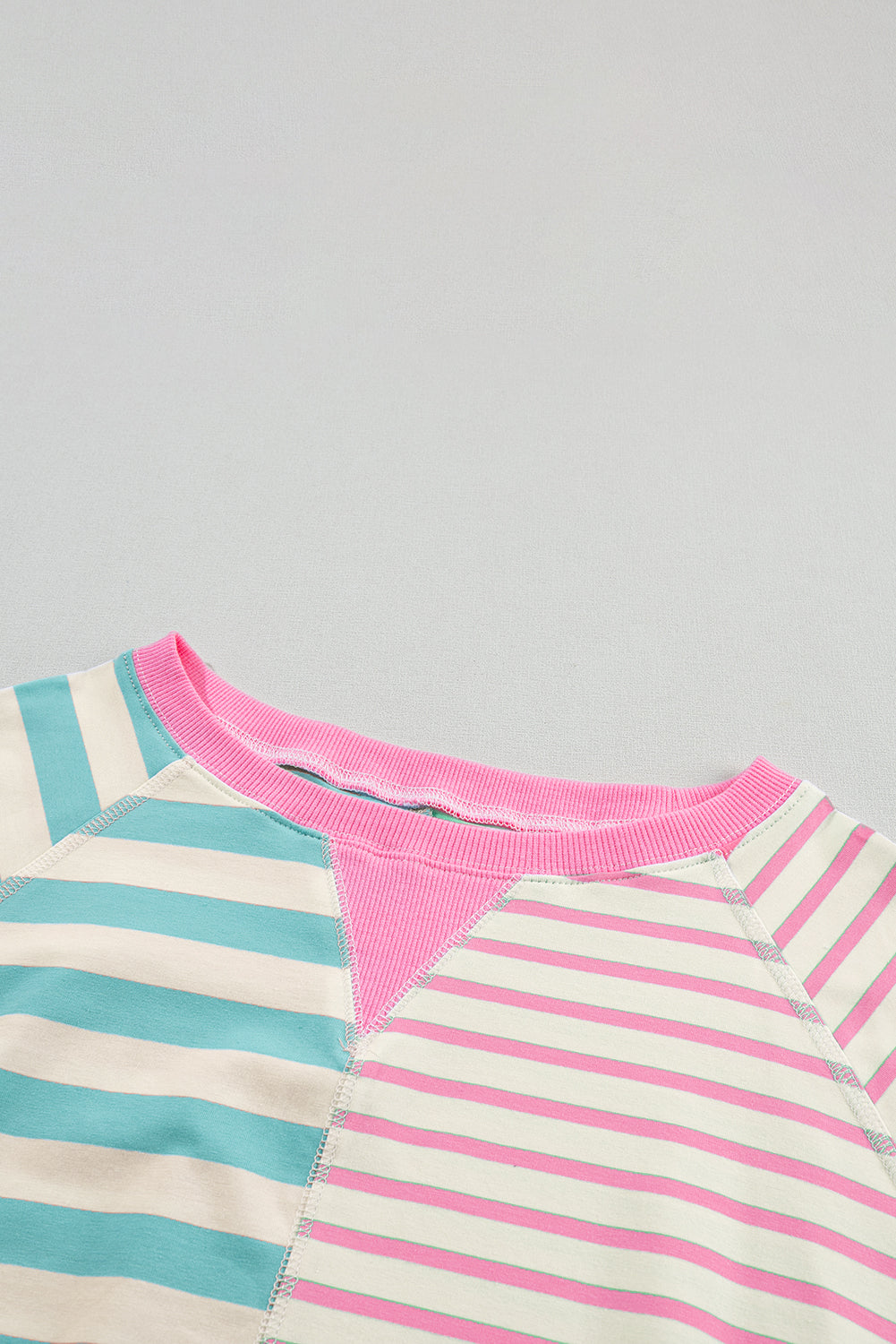 Pink Stripe Contrast Patchwork Oversized Top