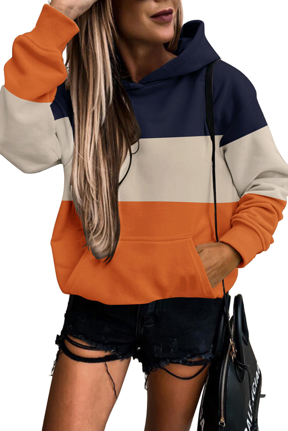 Color Block Hoodie with Kangaroo Pocket