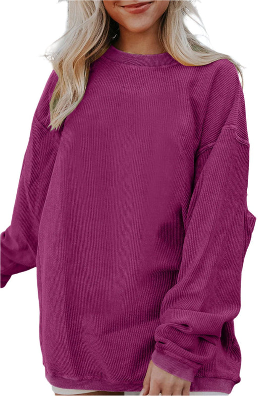 Fuchsia Ribbed Corduroy Oversized Sweatshirt