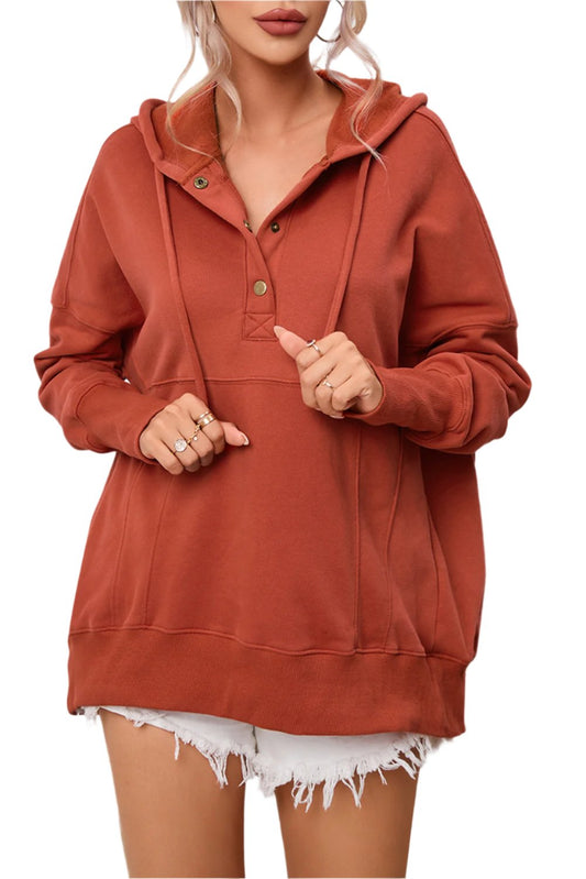 Oversized Snap Buttons Thumb Hole Pullover Hoodie