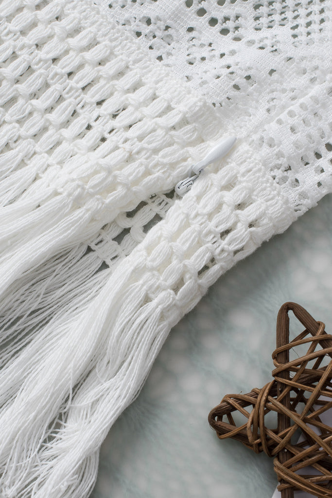 White Lace Crochet Hollow out Fringed Tank Top