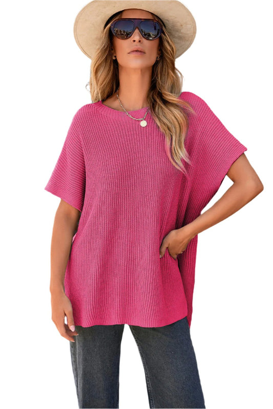 Short Sleeve Side Slit Oversized Sweater