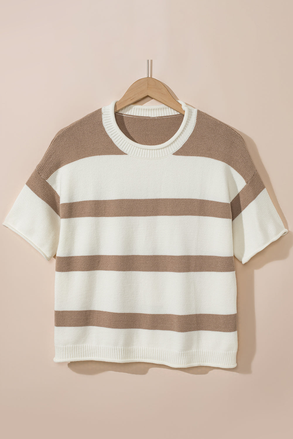 Stripe Dropped Short Sleeve Lightweight Knitted Sweater