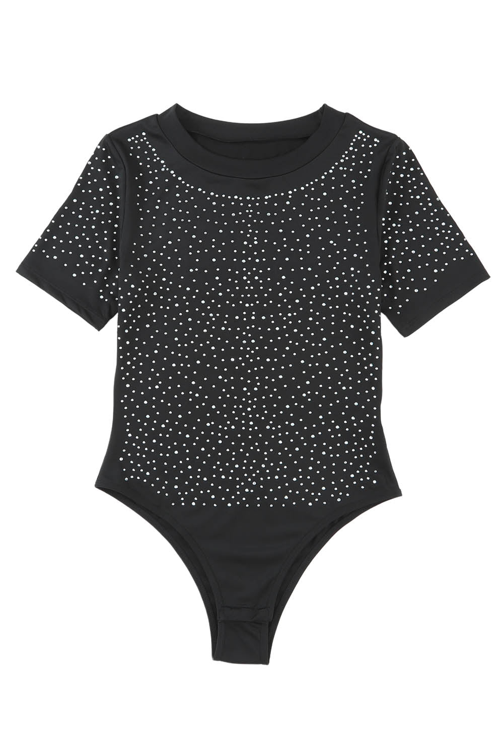 Black Rhinestone  Short Sleeve Bodysuit