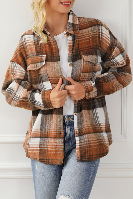 Bundle of Brown Plaid Flap Pockets Shacket