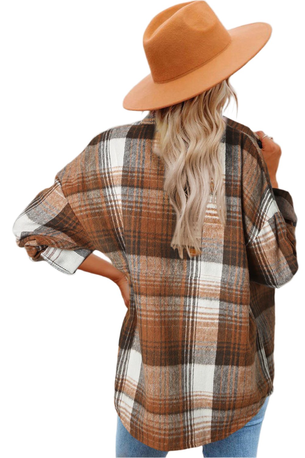 Brown Plaid Flap Pockets Shacket