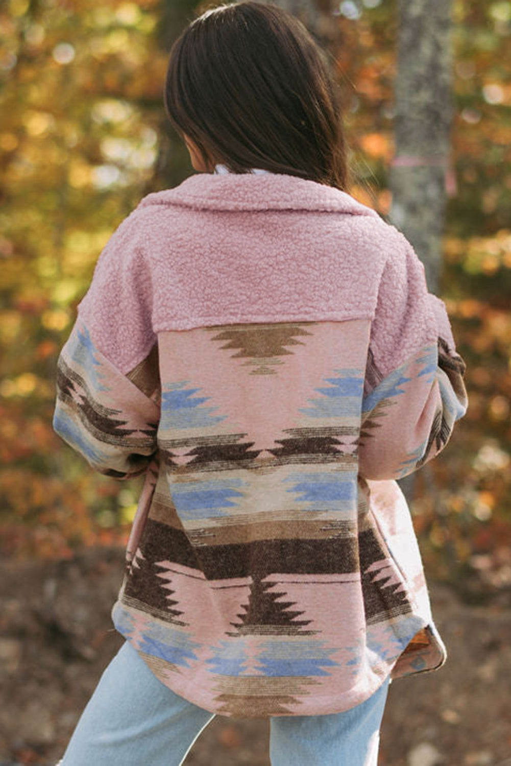 Pink Western Aztec Print Sherpa Shacket