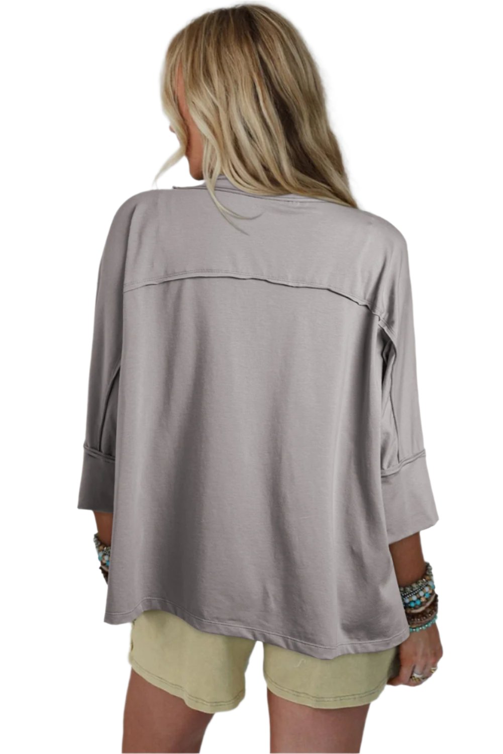 Grey Floral Starbust Exposed Seam Mineral Wash Top