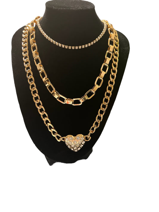 J-Gold Triple Layered Heart Necklace Set