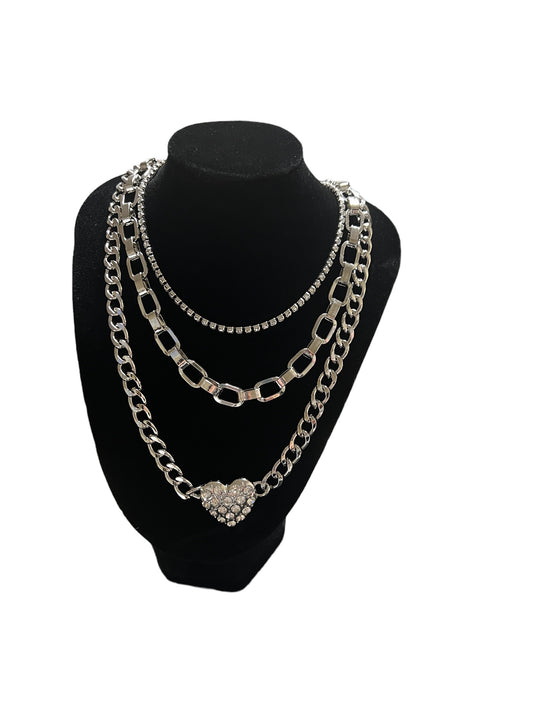 J-Silver Triple Layered Chain Necklace Set