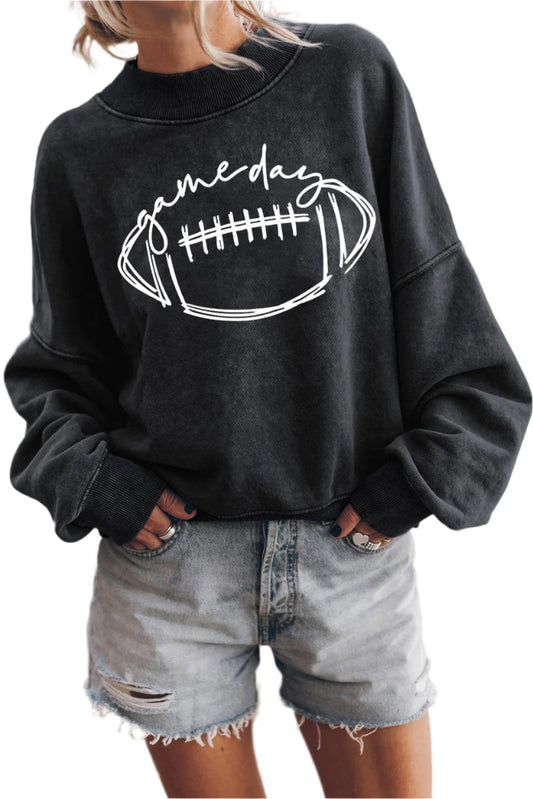 Black Rugby game day Graphic Pullover Sweatshirt