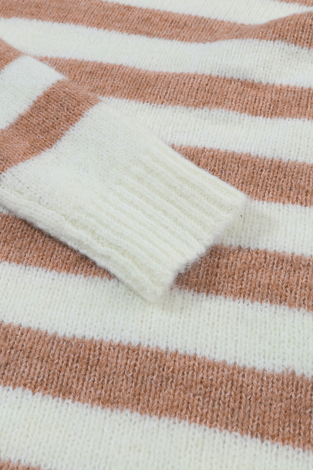 Brown  Striped Round Neck Casual Sweater