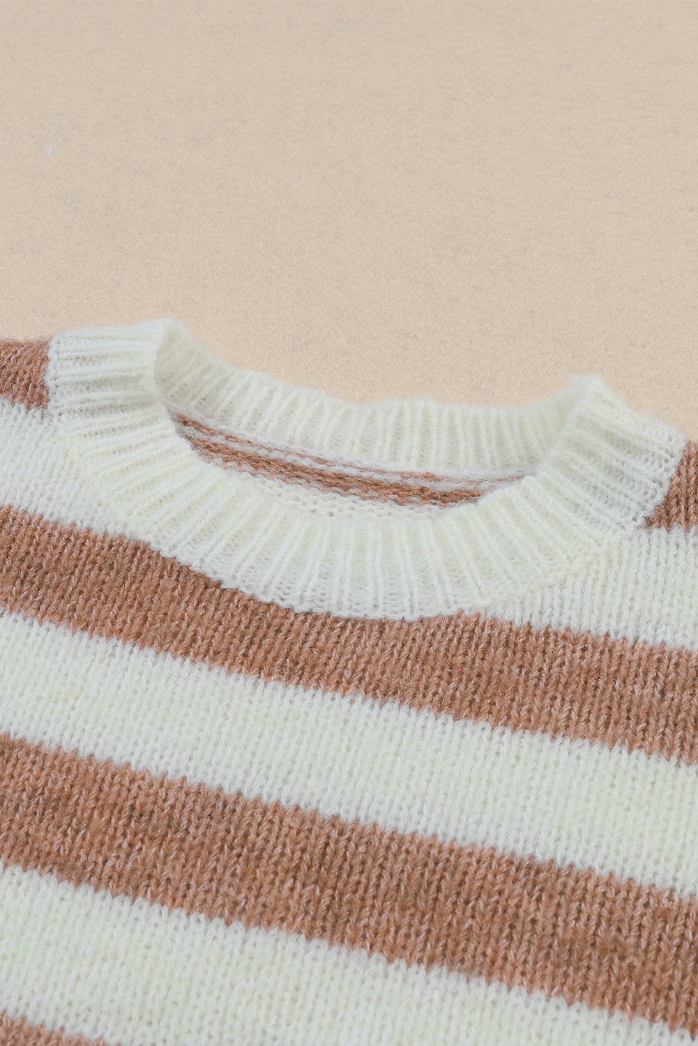 Brown  Striped Round Neck Casual Sweater