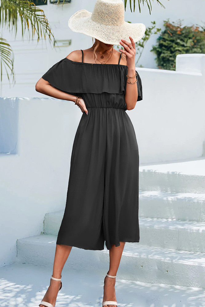 Bundle of Black Off Shoulder High Waist Wide Leg Jumpsuit