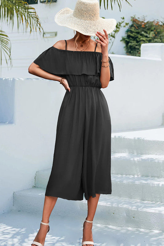 Black Off Shoulder High Waist Wide Leg Jumpsuit