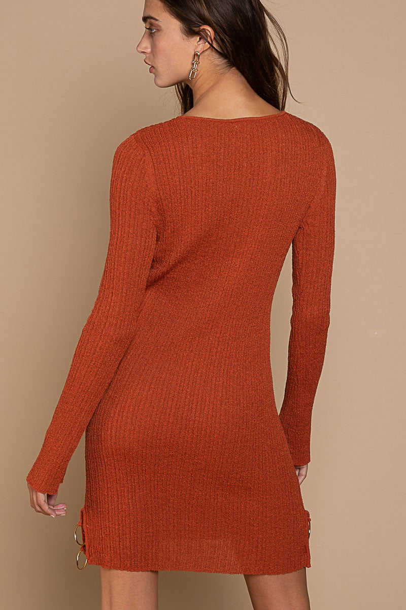 POL-Sweater Dress Ring detailed Long Sleeve