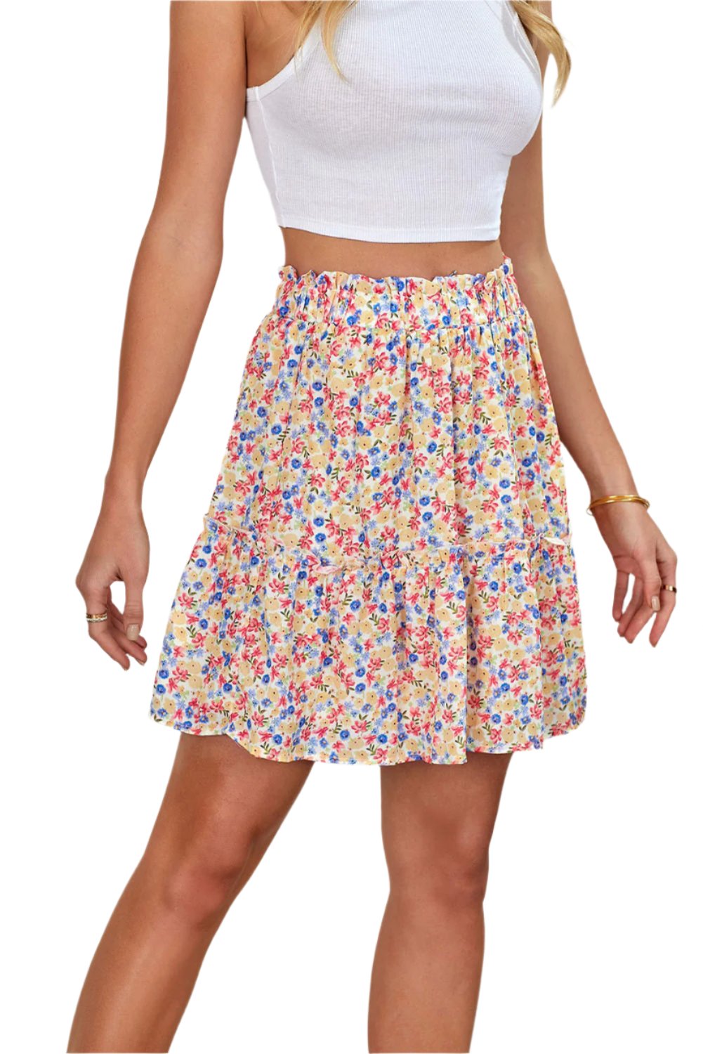 Floral Print Elastic Waist Skirt with Lining