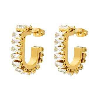 J-18K Water proof,hypoallergenic,tarnish free GOLD PLATED STAINLESS STEEL EARRINGS with  CUBIC ZIRCONIA