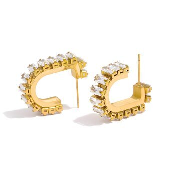 J-18K Water proof,hypoallergenic,tarnish free GOLD PLATED STAINLESS STEEL EARRINGS with  CUBIC ZIRCONIA