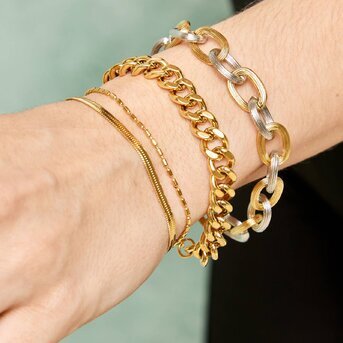 J-Waterproof, tarnish free,hypoallergenic SILVER AND GOLD  18K GOLD PLATED STAINLESS STEEL LINK  BRACELET