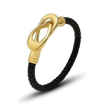 J-18K GOLD PLATED STAINLESS STEEL BRACELET,WITH FUAX LEATHER