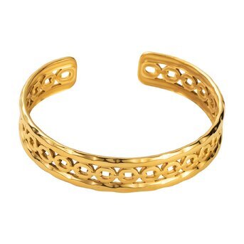 J-7" Waterproof, tarnish free,hypoallergenic 18K GOLD PLATED STAINLESS STEEL CUFF BRACELET